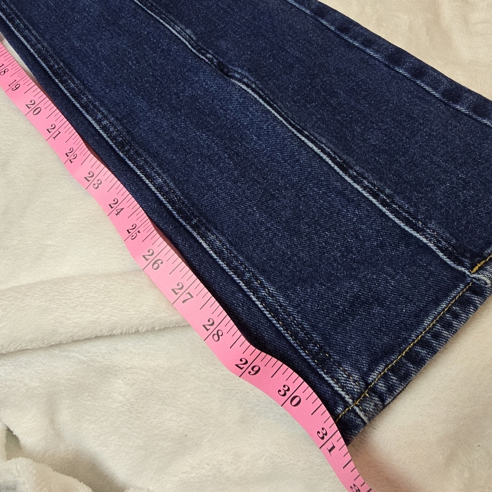 Pacsun Dark Blue Patch Pockets Front Seam Slit High Waisted Bootcut Jeans 26 EUC - Picture 7 of 12